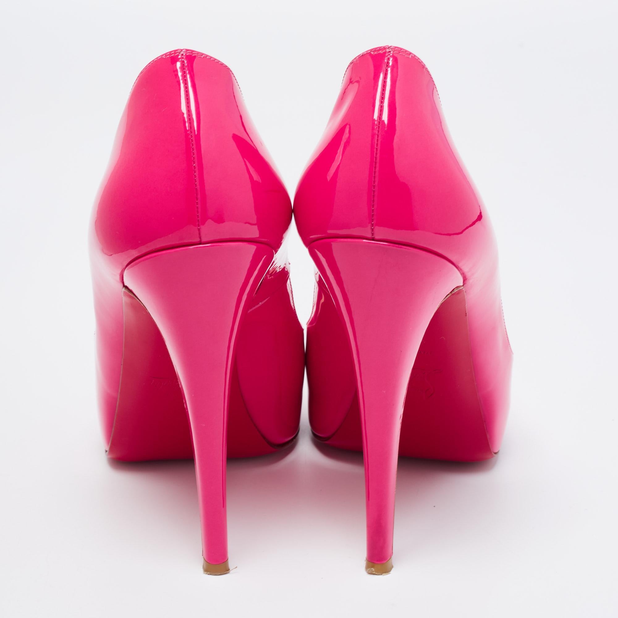 Women's Christian Louboutin Pink Patent Leather New Very Prive Pumps Size 41 For Sale
