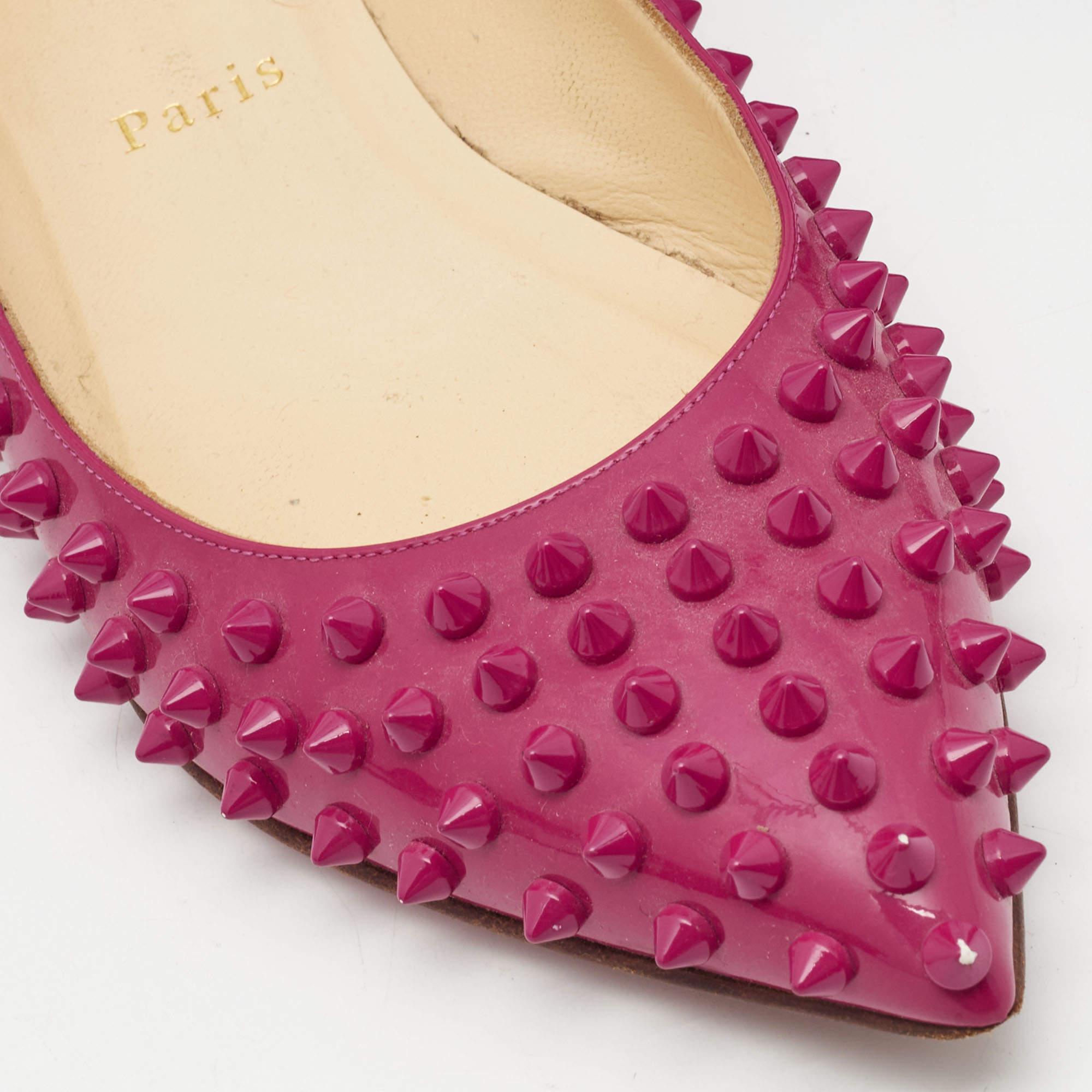 Christian Louboutin Pink Patent Leather Pigalle Spikes Ballet Flats Size 39 2