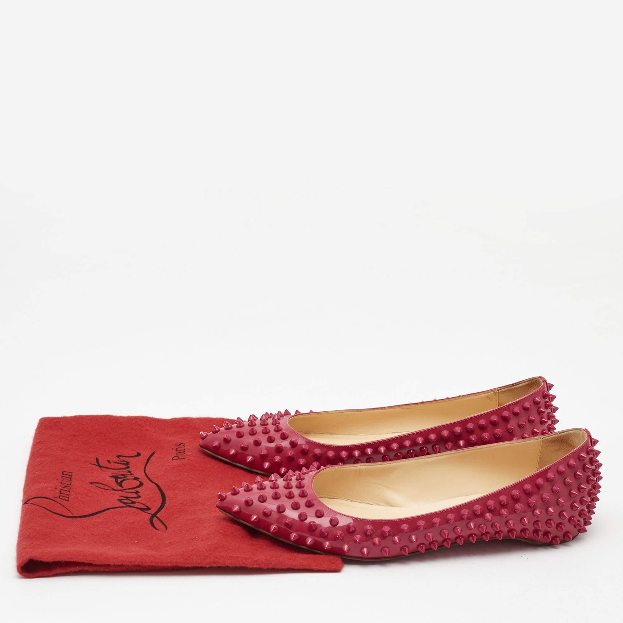 Christian Louboutin Pink Patent Leather Pigalle Spikes Ballet Flats Size 39 3