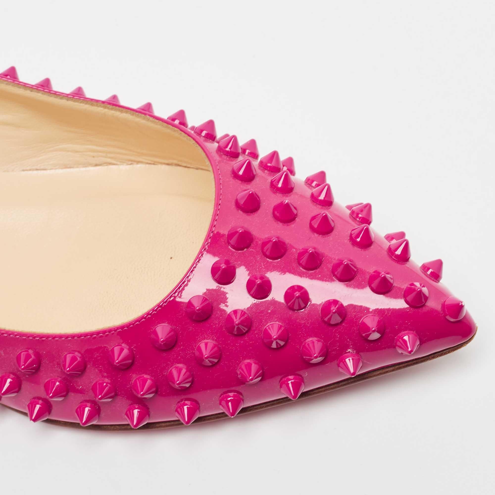 Christian Louboutin Pink Patent Leather Pigalle Spikes Ballet Flats Size 40 For Sale 3