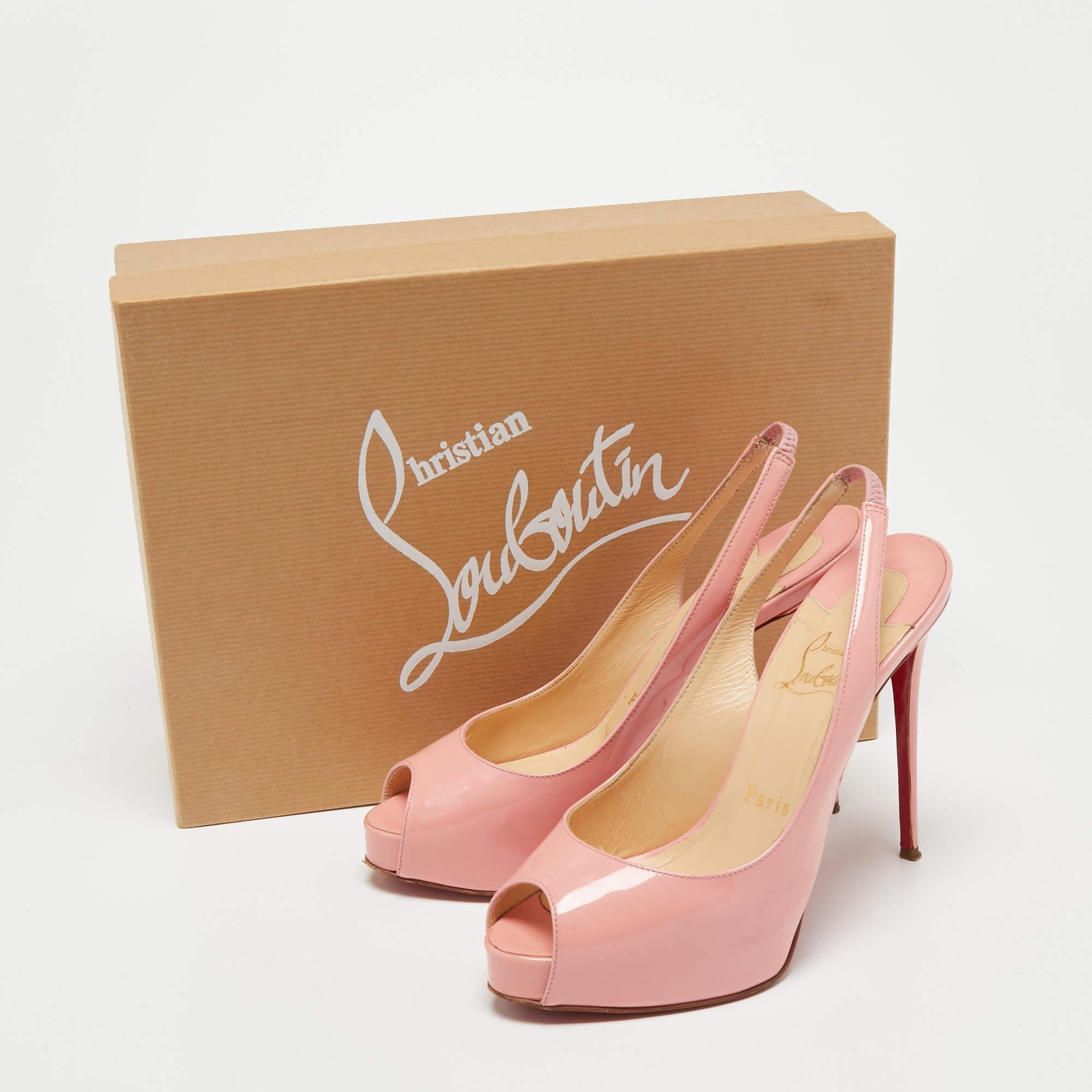 Christian Louboutin Pink Patent Leather Private Number Slingback Pumps Size 36 For Sale 6