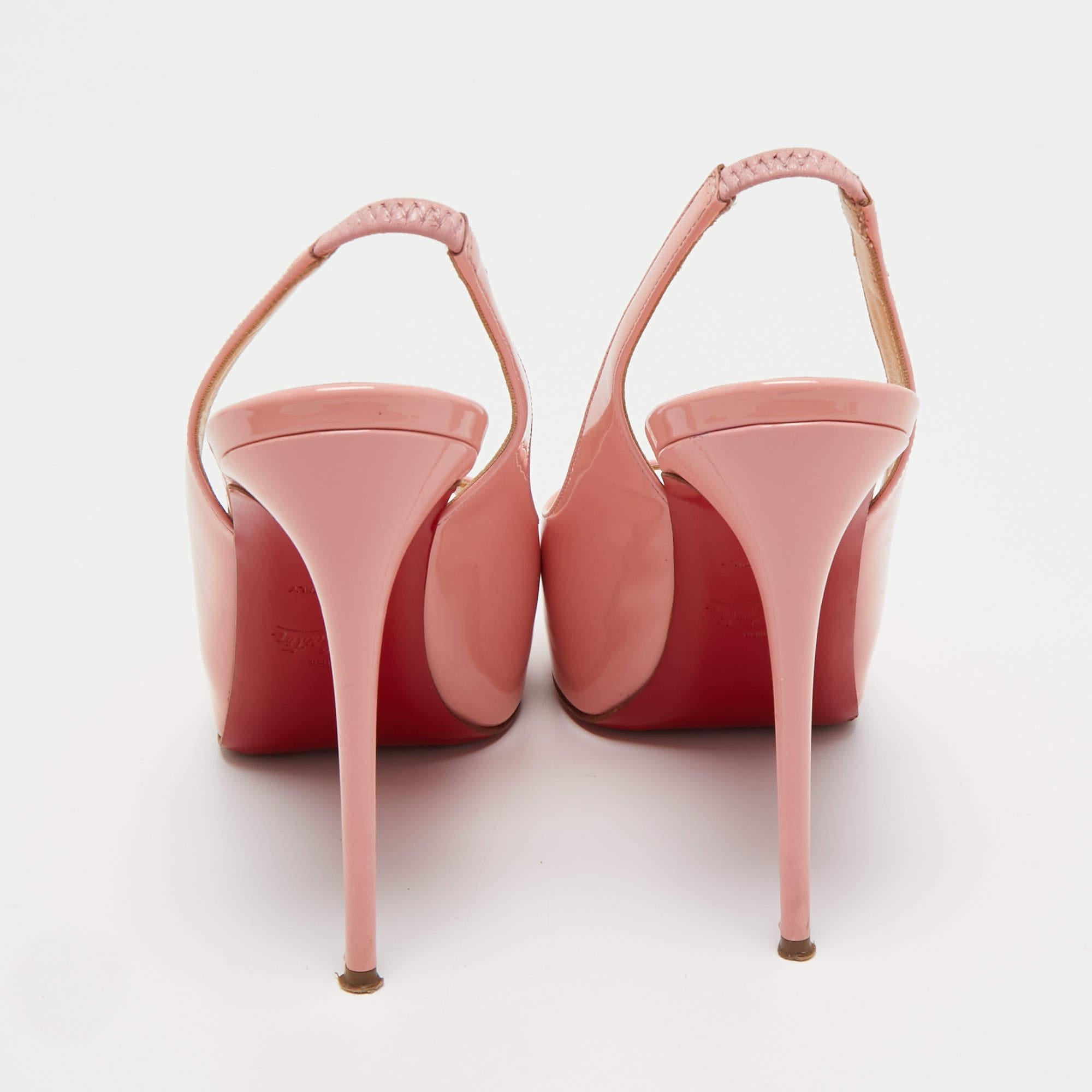 Christian Louboutin Pink Patent Leather Private Number Slingback Pumps Size 36 In Good Condition For Sale In Dubai, Al Qouz 2