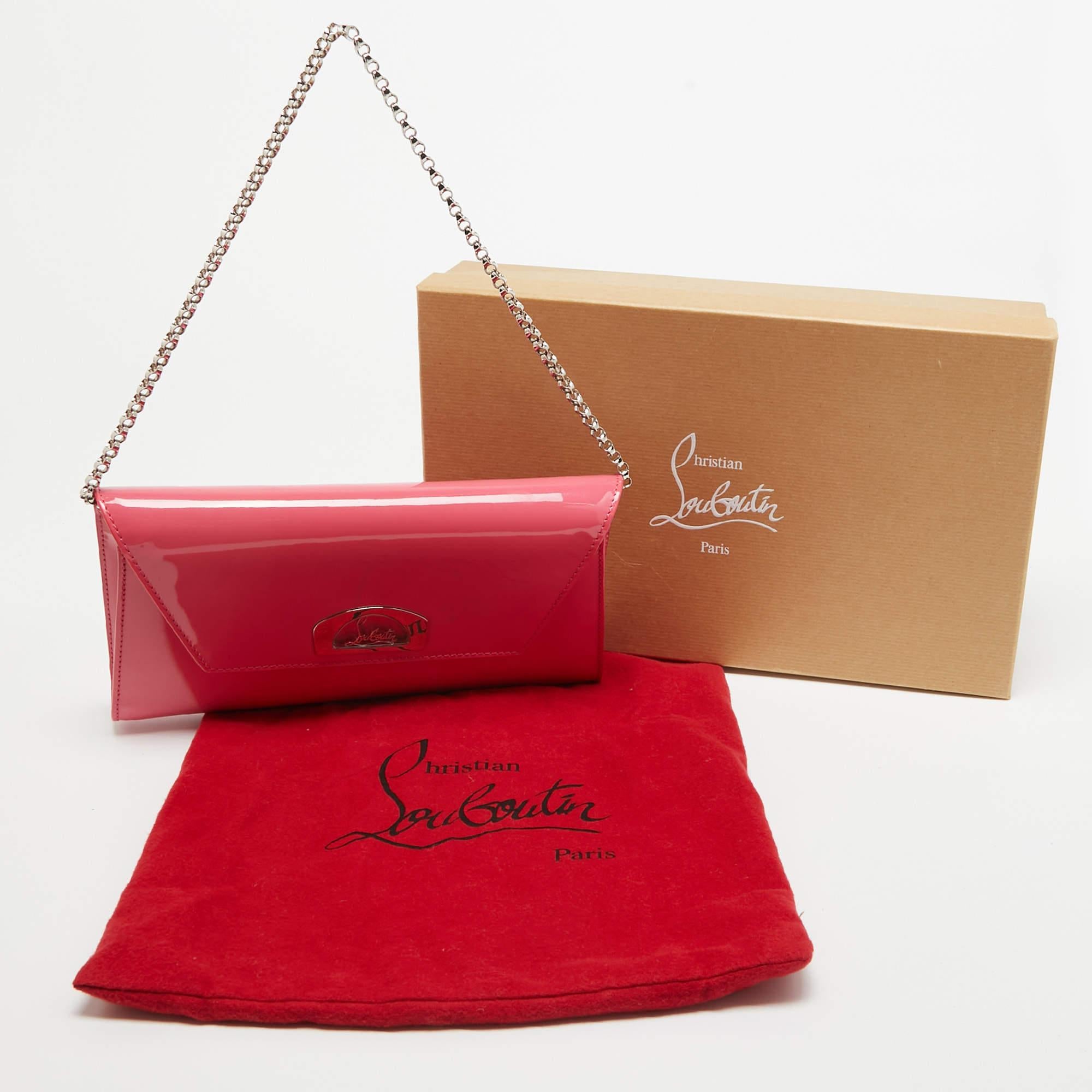 Christian Louboutin Pink Patent Leather Vero Dodat Chain Clutch For Sale 6