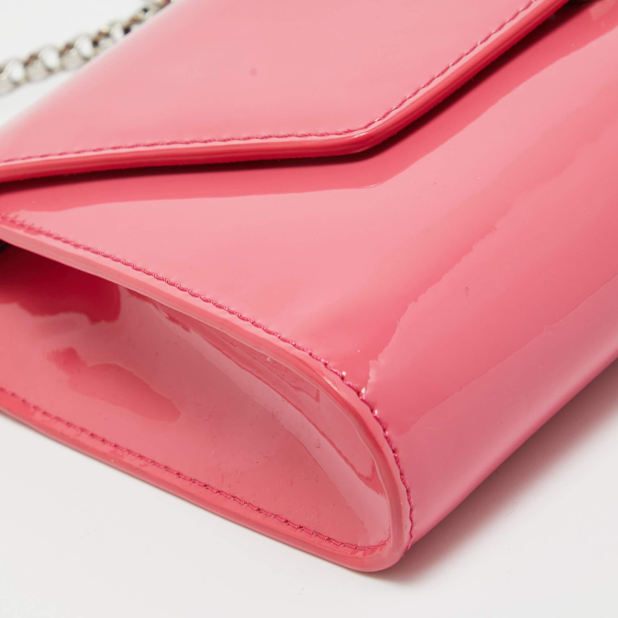 Christian Louboutin Pink Patent Leather Vero Dodat Chain Clutch For Sale 9