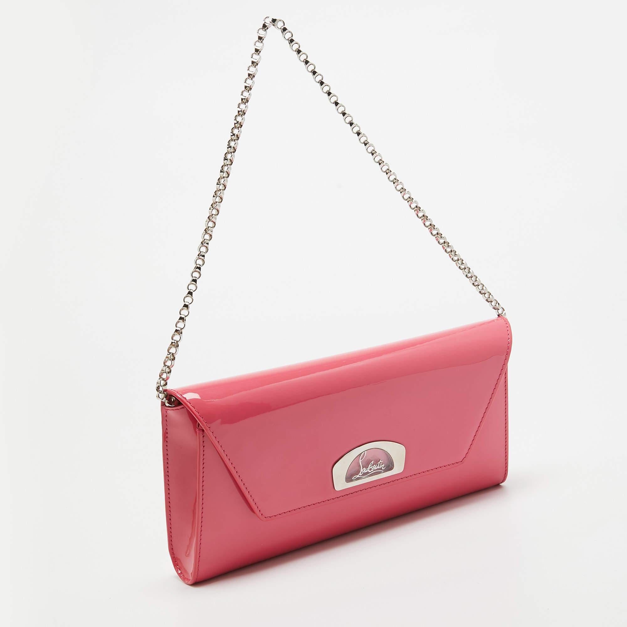 Christian Louboutin Pink Patent Leather Vero Dodat Chain Clutch For Sale 5