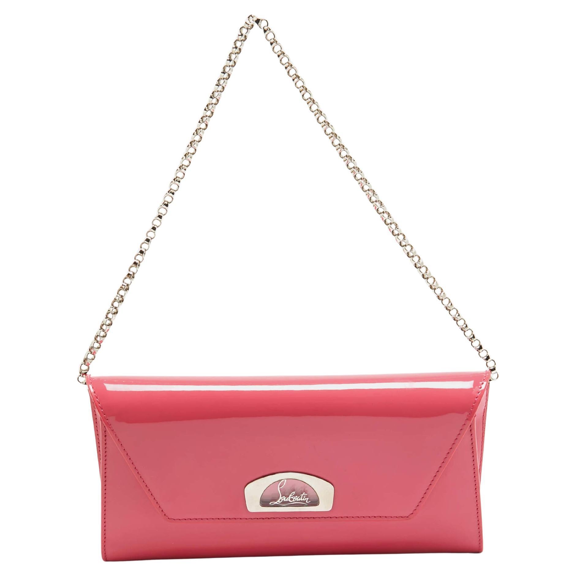 Christian Louboutin Pink Patent Leather Vero Dodat Chain Clutch For Sale