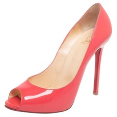 Christian Louboutin Pink Patent Leather Very Prive Peep Toe Pumps Size 40.5