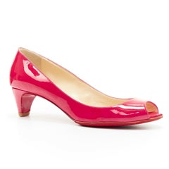 CHRISTIAN LOUBOUTIN pink patent peep toe chunky comma kitten heel EU36
