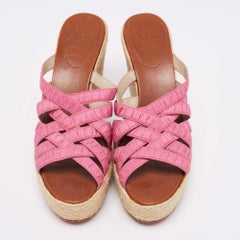 Christian Louboutin Pink Pleated Espadrille Platform Wedge Sandals Size 41