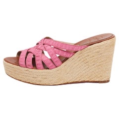 Christian Louboutin Pink Pleated Espadrille Platform Wedge Sandals Size 41