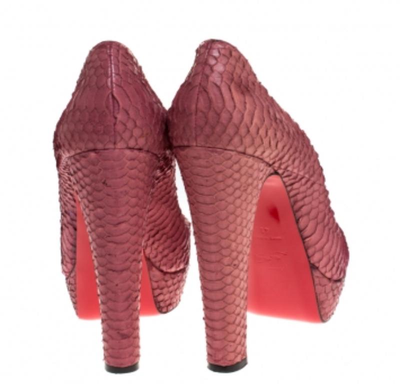 Christian Louboutin Bombas de plataforma con puntera abierta Lady Pink de piel de pitón Talla 41 Marrón en venta