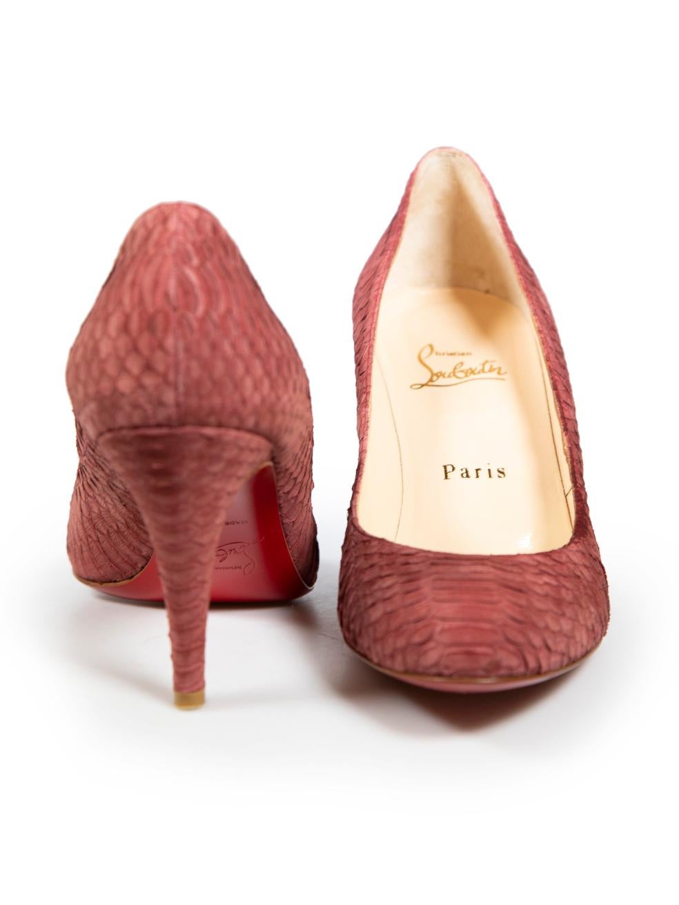 Christian Louboutin Pink Python Suede Pumps Size IT 37.5 In Good Condition For Sale In London, GB