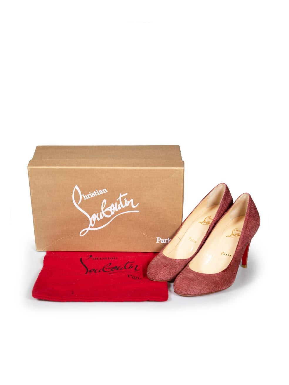 Christian Louboutin Pink Python Suede Pumps Size IT 37.5 For Sale 3