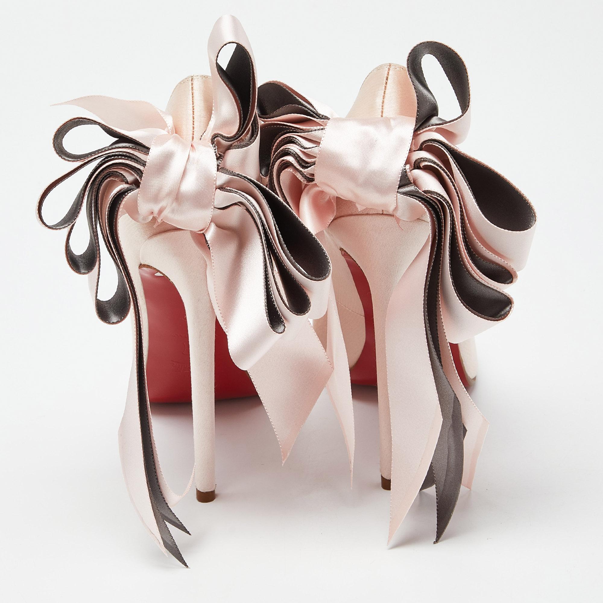 Christian Louboutin Pink Satin Anemone Crepe Pumps Size 40 For Sale 4