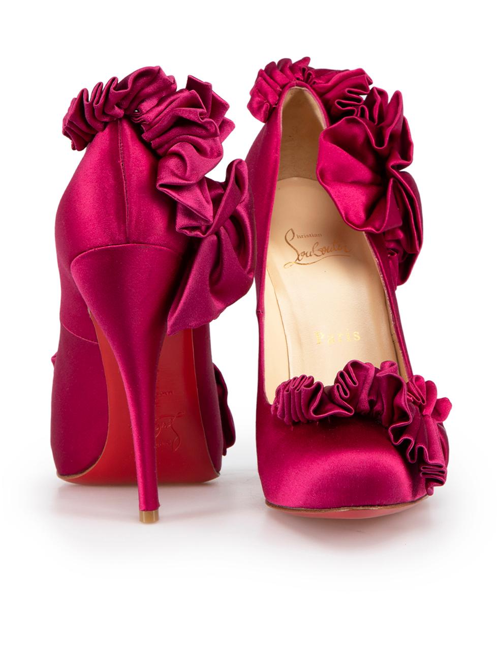 Christian Louboutin Pink Satin Escandria Pumps Size IT 37 In Excellent Condition In London, GB