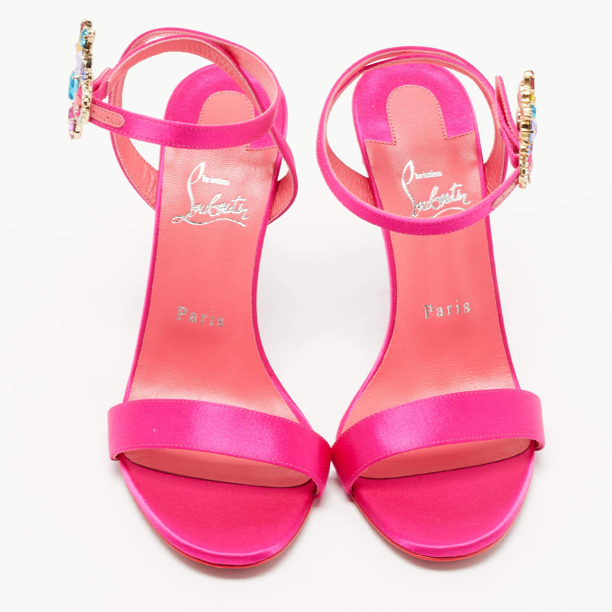 Women's Christian Louboutin Pink Satin Goldie Jolie Sandals Size 39