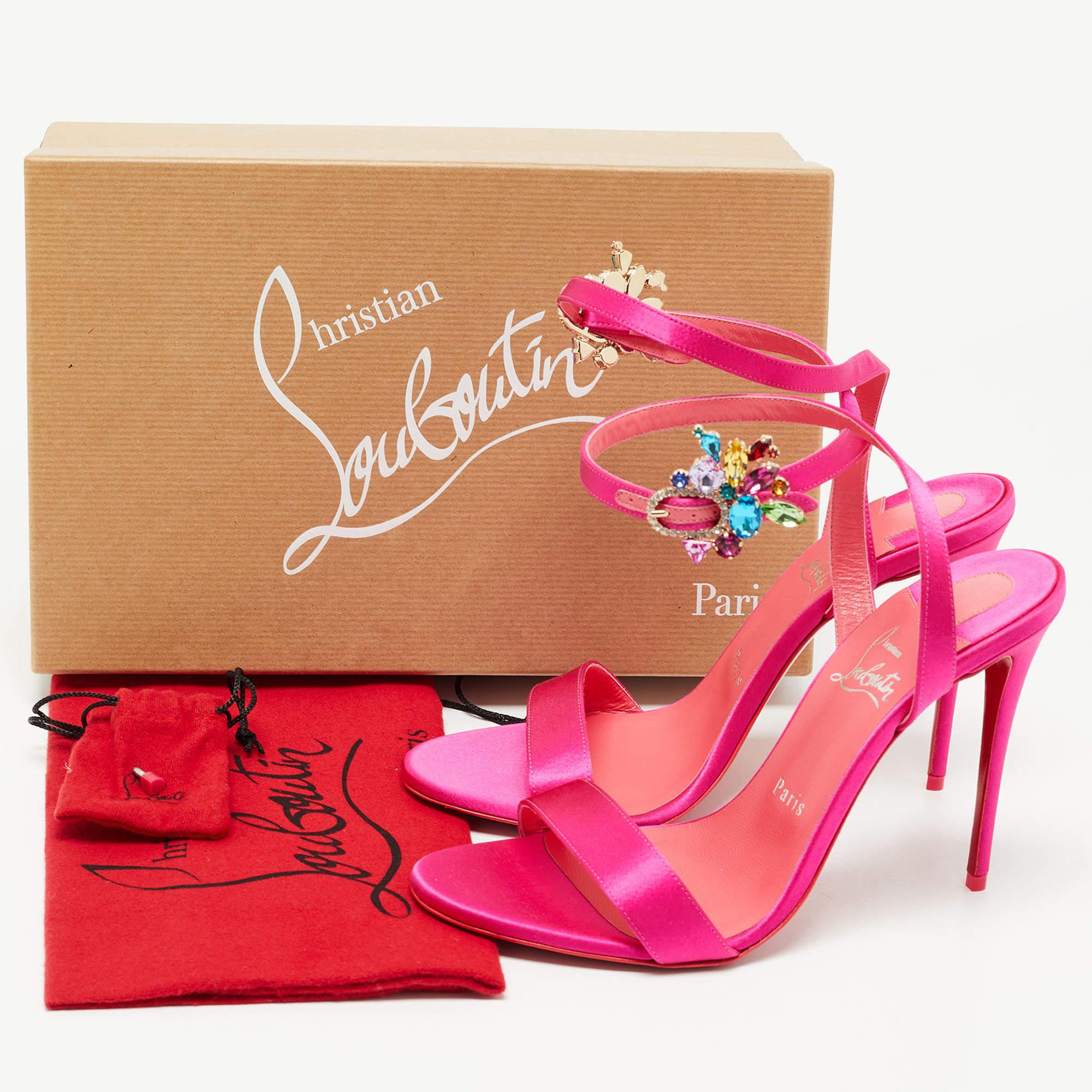 Christian Louboutin Pink Satin Goldie Jolie Sandals Size 39 5