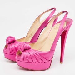 Christian Louboutin Pink Satin Jenny Slingback Pumps Size 37.5