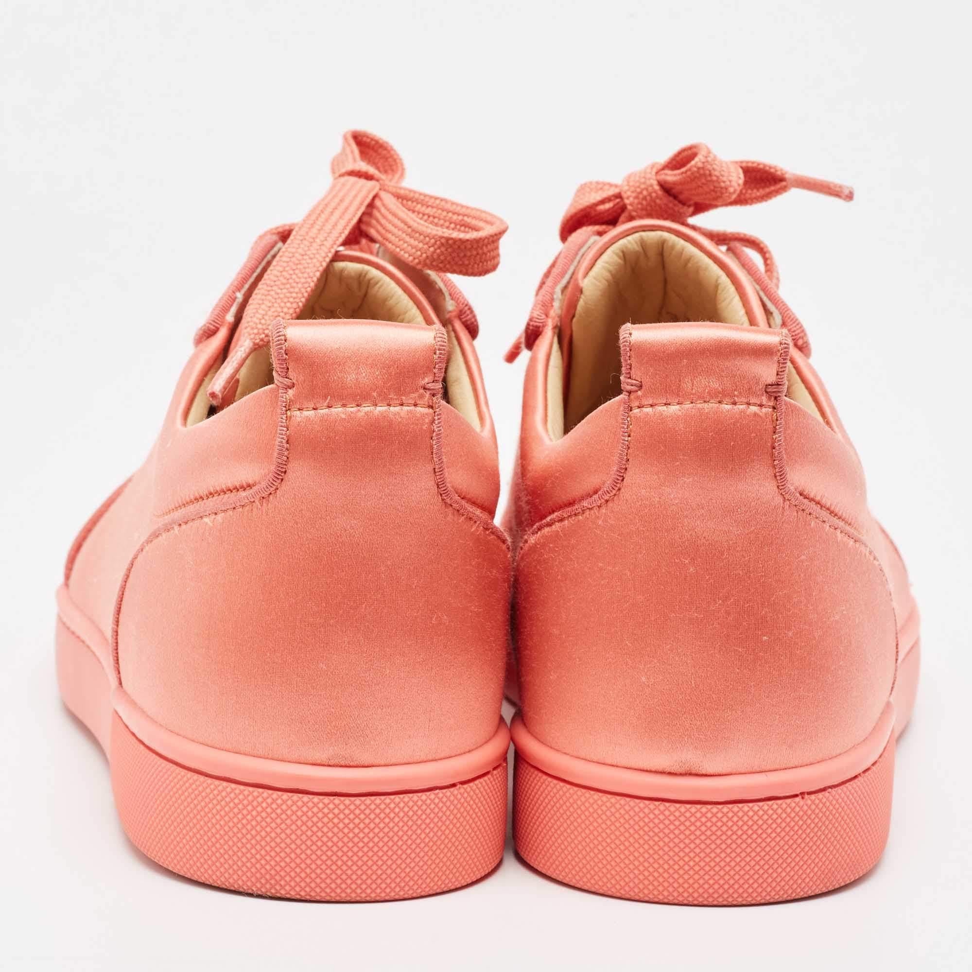 Christian Louboutin Pink Satin Louis Junior Orlato Low Top Sneakers Size 43.5 For Sale 1