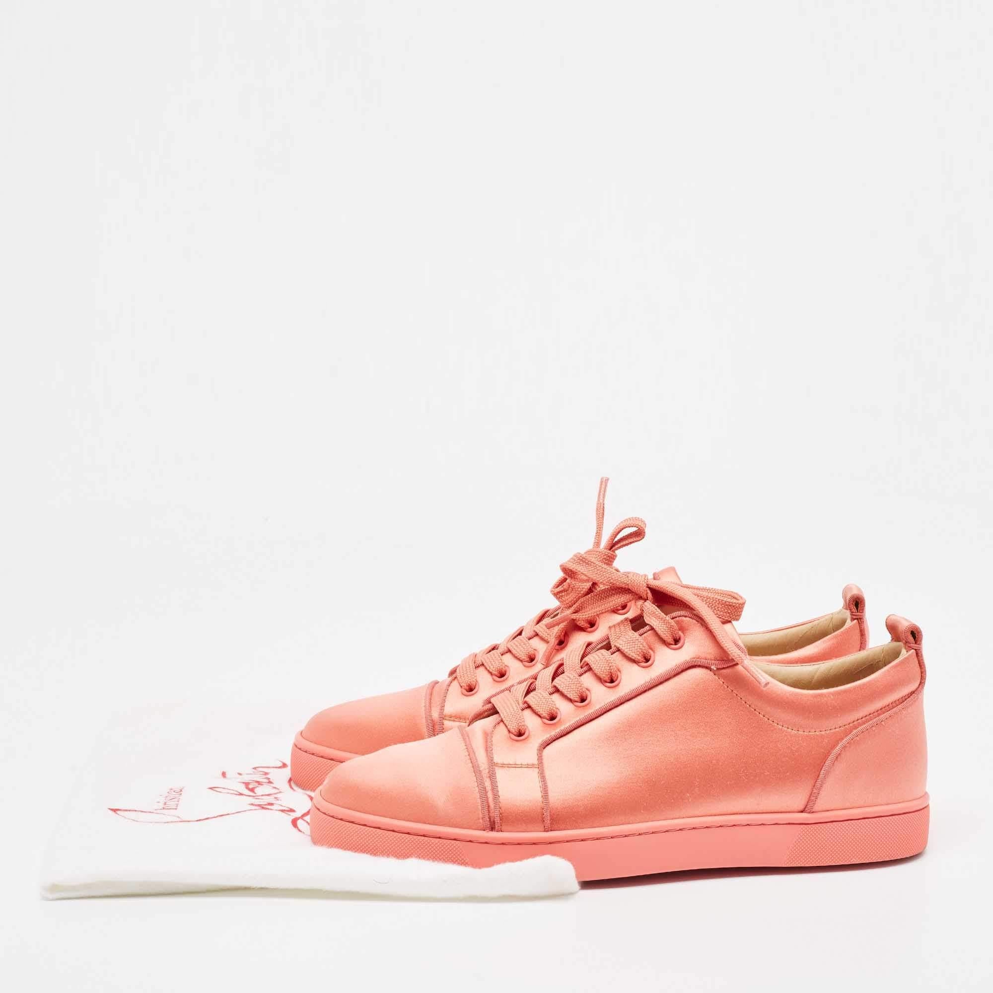Christian Louboutin Pink Satin Louis Junior Orlato Low Top Sneakers Size 43.5 For Sale 5
