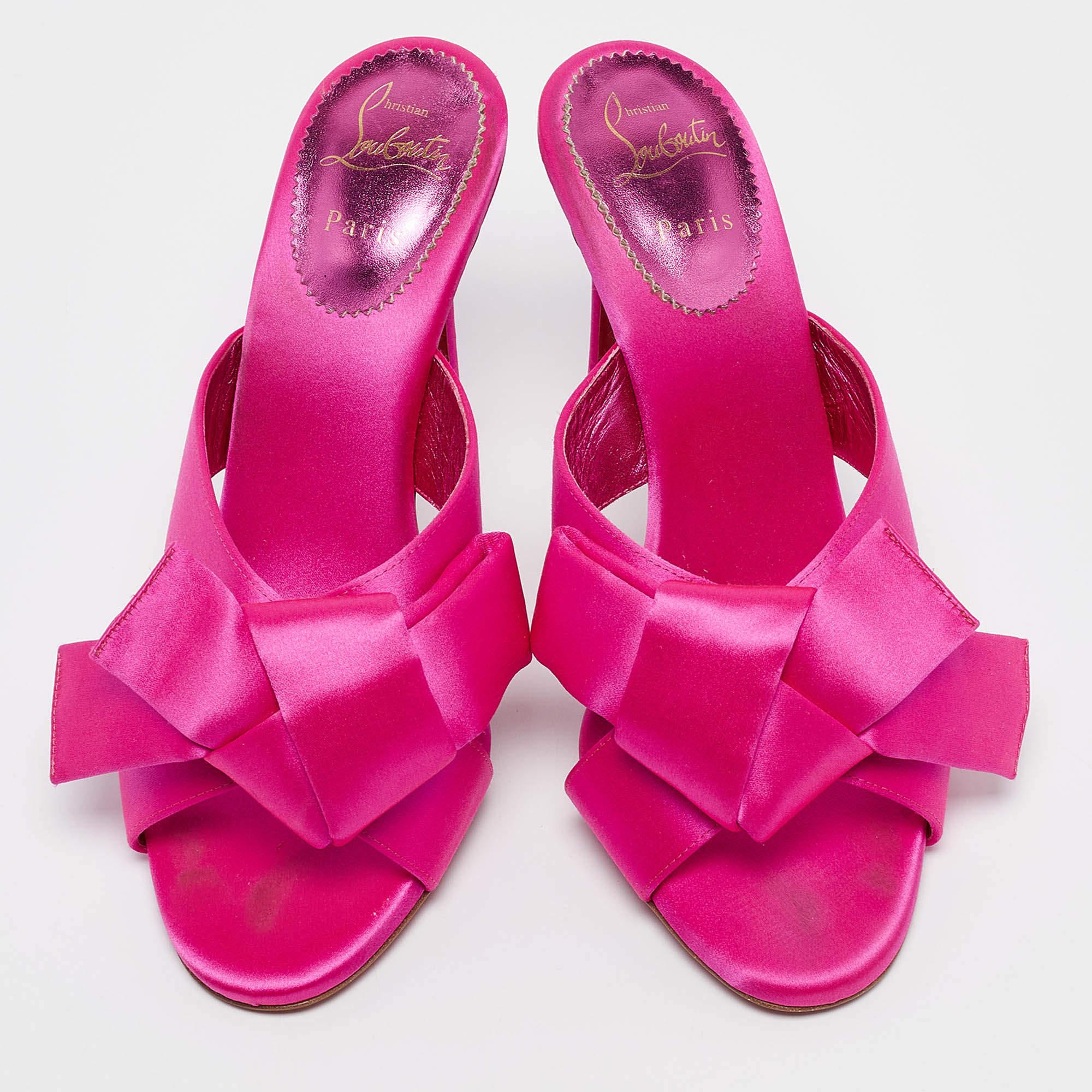 Christian Louboutin Pink Satin Matricia Sandals Size 40 In Good Condition In Dubai, Al Qouz 2