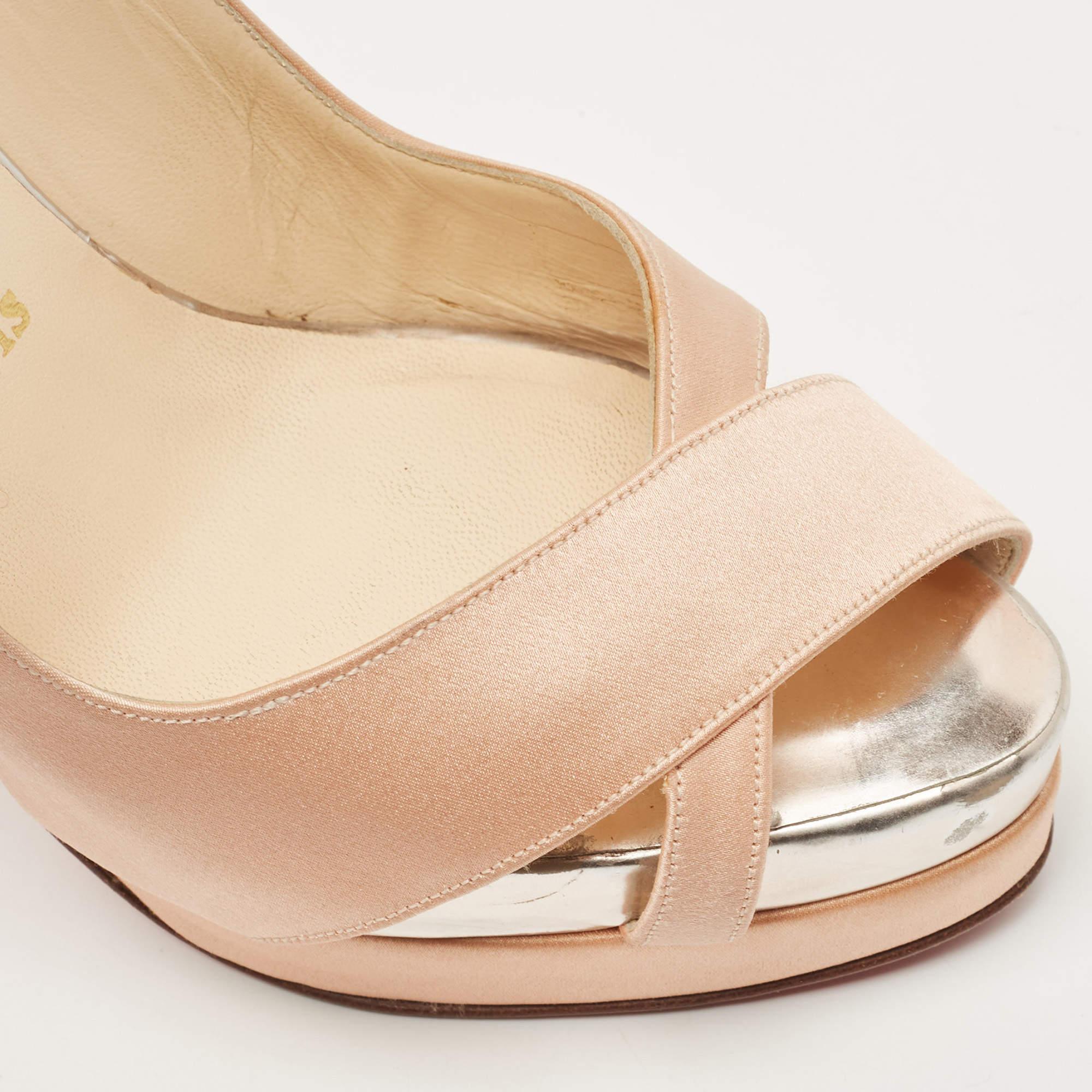 Christian Louboutin Pink Satin Open Toe Platform Slingback Sandals Size 38 For Sale 2