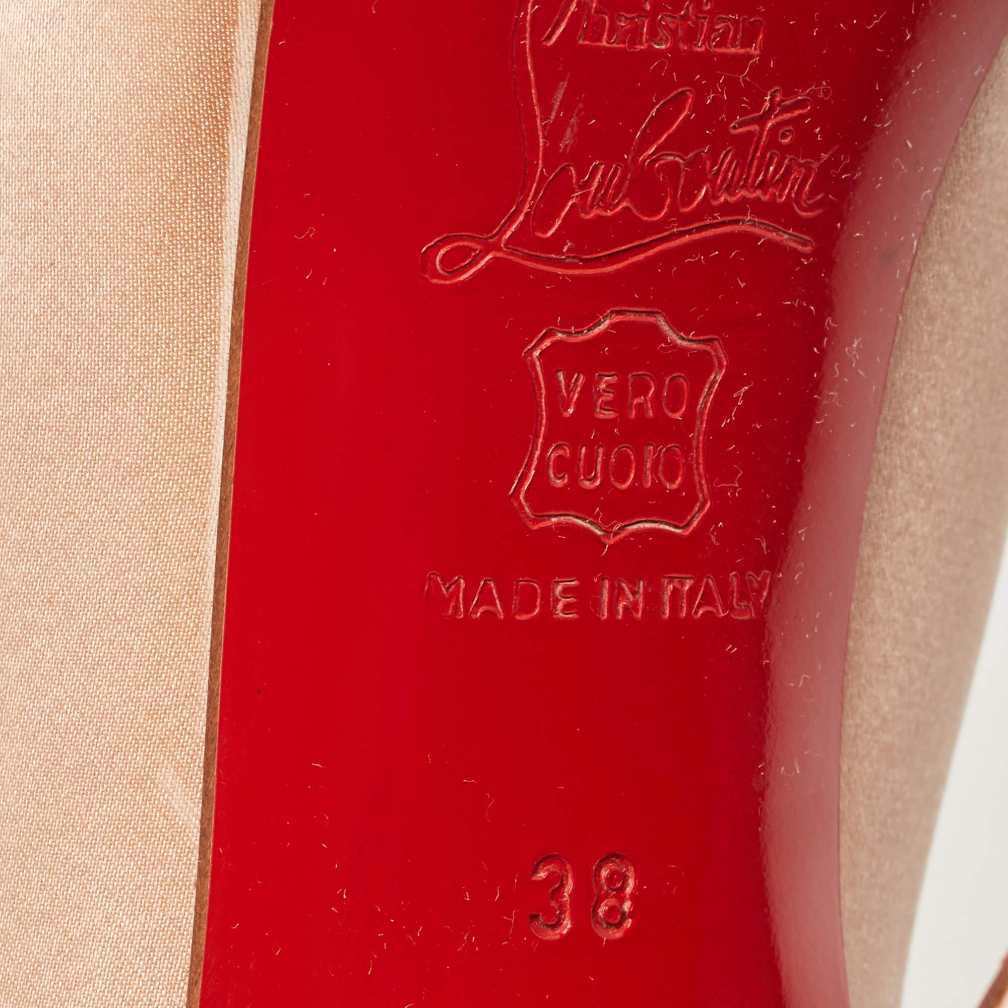 Christian Louboutin Pink Satin Open Toe Platform Slingback Sandals Size 38 For Sale 3