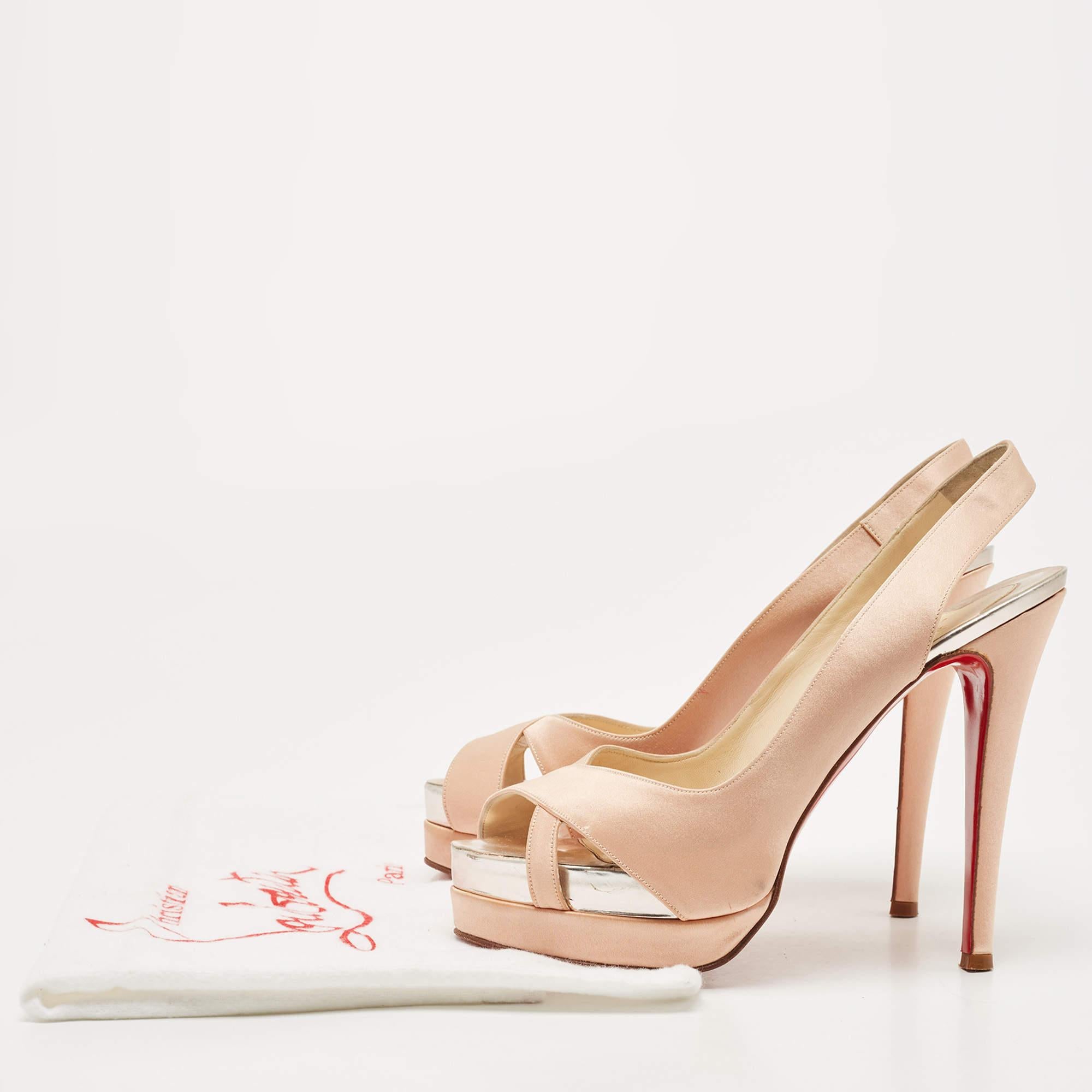 Christian Louboutin Pink Satin Open Toe Platform Slingback Sandals Size 38 For Sale 4