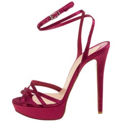 Christian Louboutin Pink Satin Platform Ankle Wrap Sandals Size 38