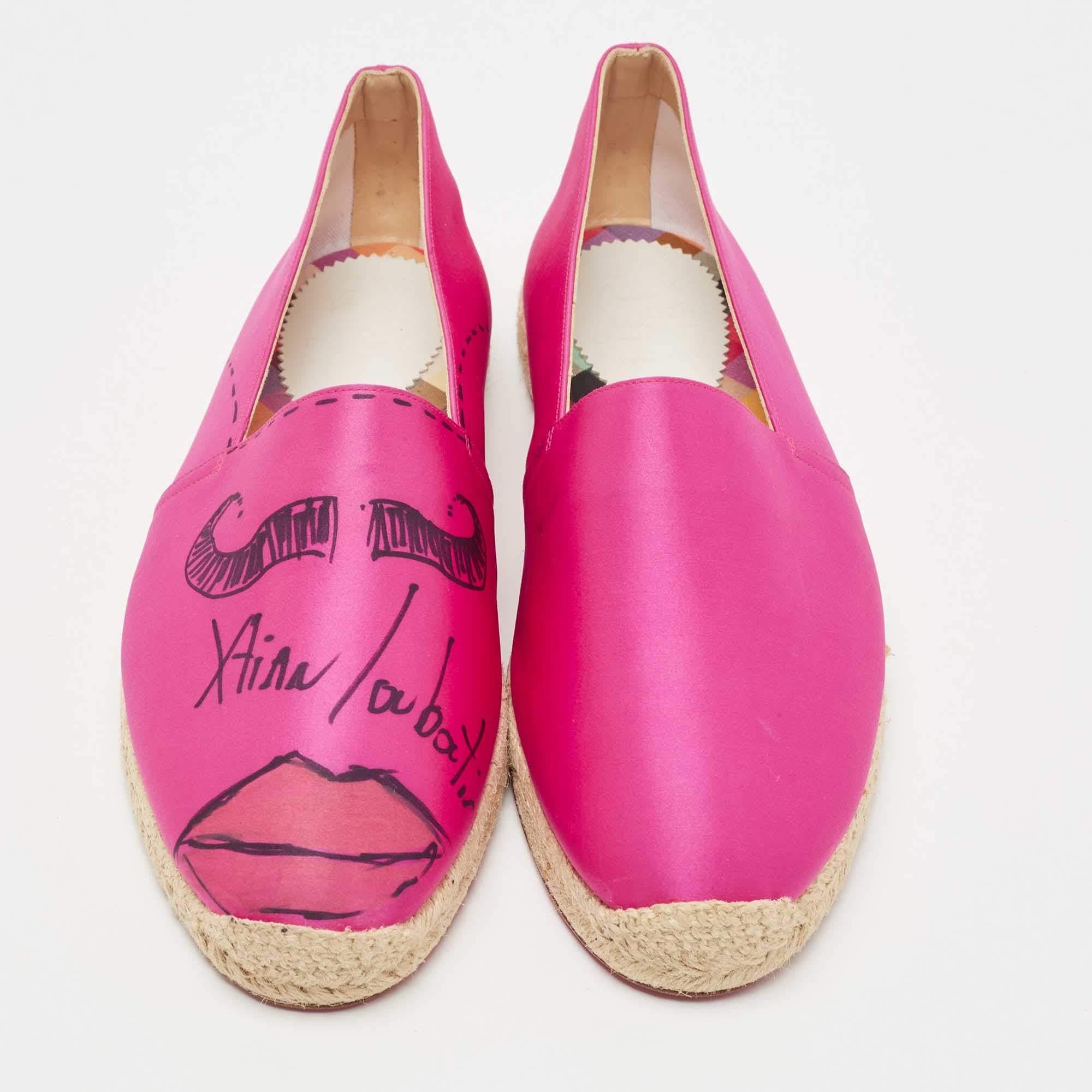 Christian Louboutin Pink Satin Slip On Espadrille Flats Size 43 For Sale 1