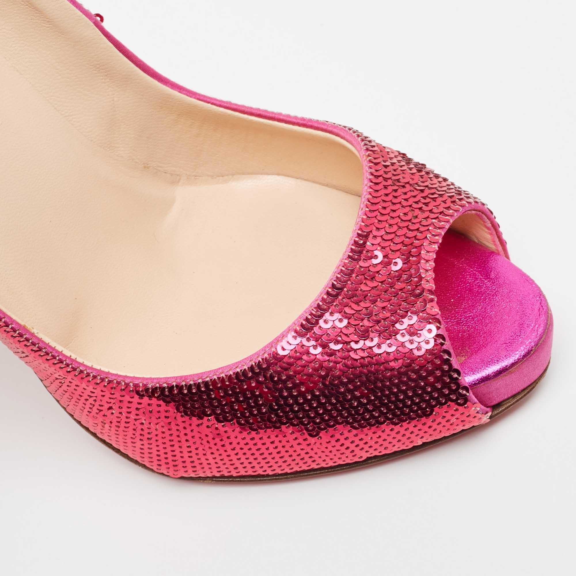 Christian Louboutin Pink Sequin Very Prive Pumps Size 37 For Sale 1