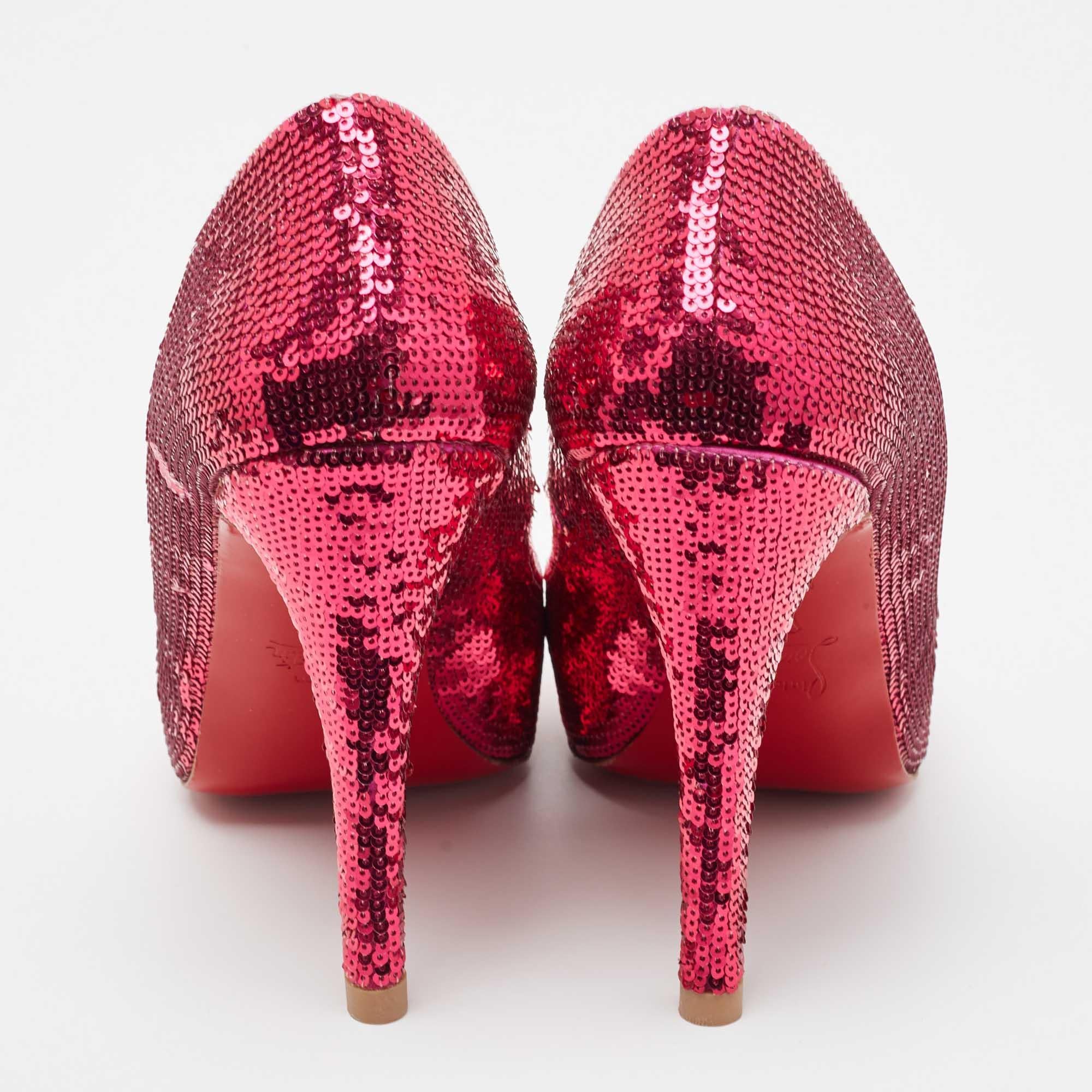 Christian Louboutin Pink Sequin Very Prive Pumps Size 37 For Sale 3