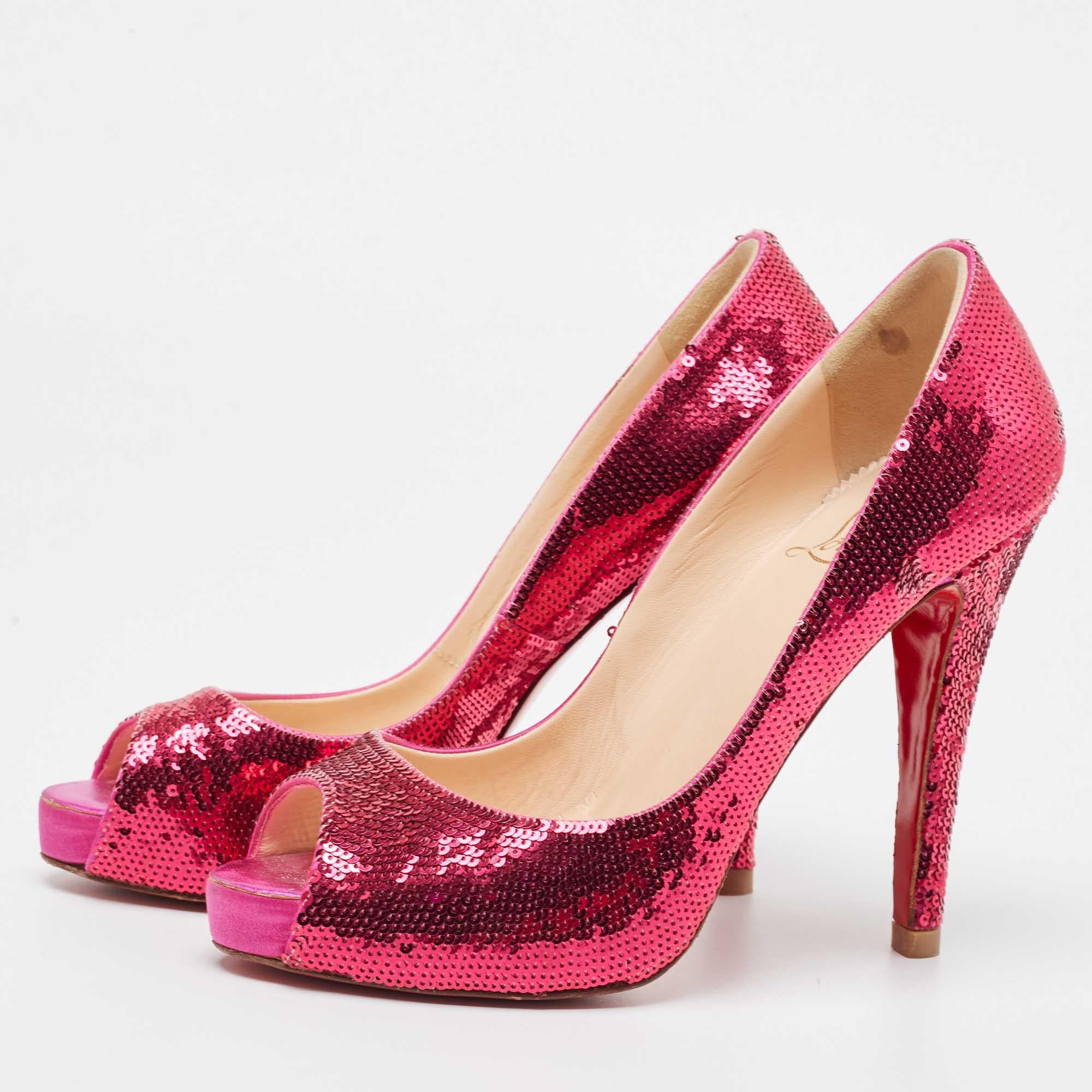 Christian Louboutin Pink Sequin Very Prive Pumps Size 37 For Sale 4