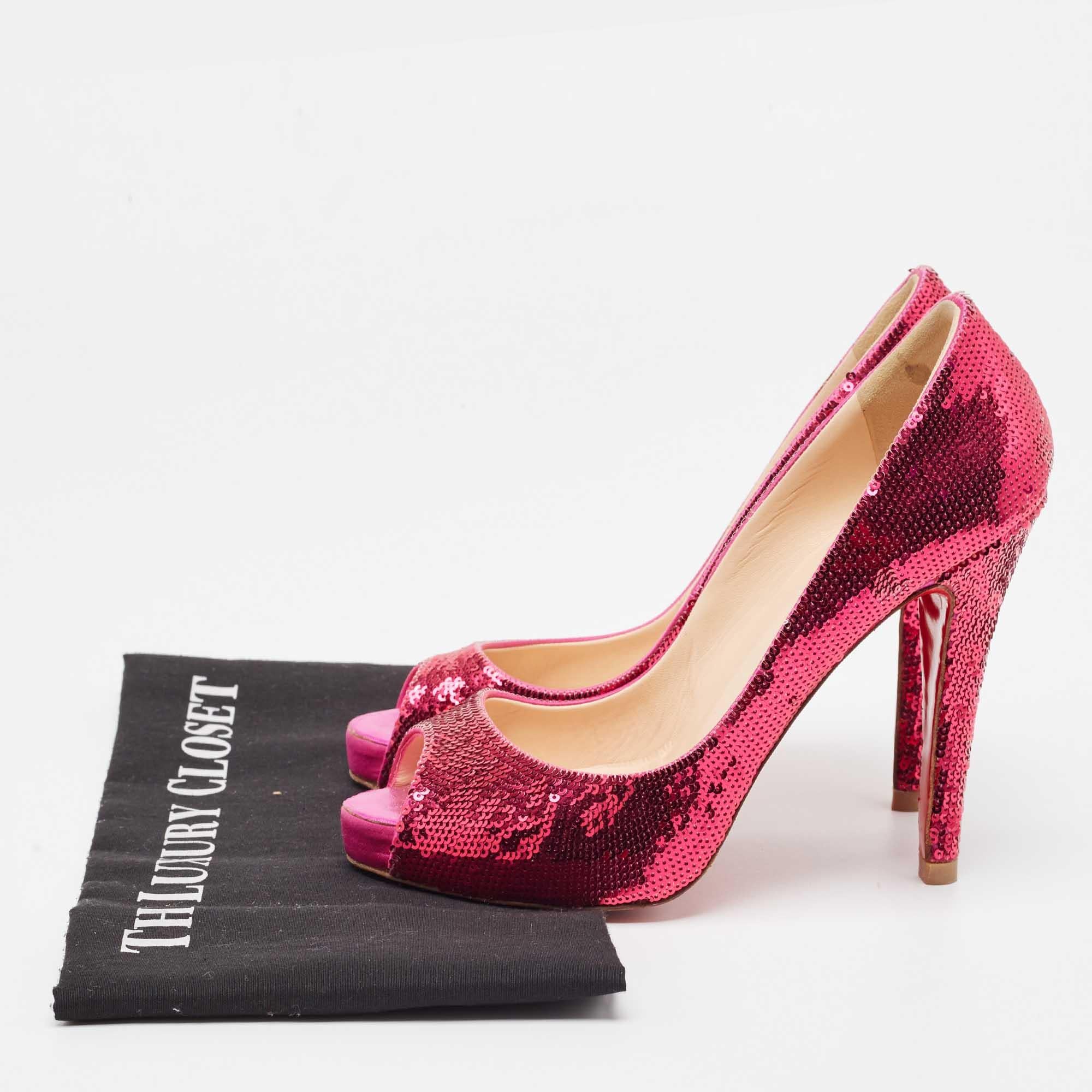 Christian Louboutin Pink Sequin Very Prive Pumps Size 37 For Sale 5
