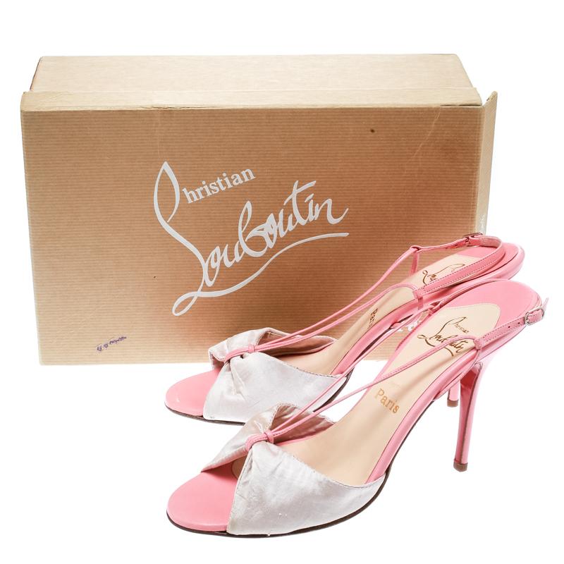 Christian Louboutin Pink Silk And Leather Peep Toe Slingback Sandals Size 40 3