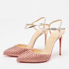 Christian Louboutin Pink/Silver Baila Spike Ankle Strap Pumps