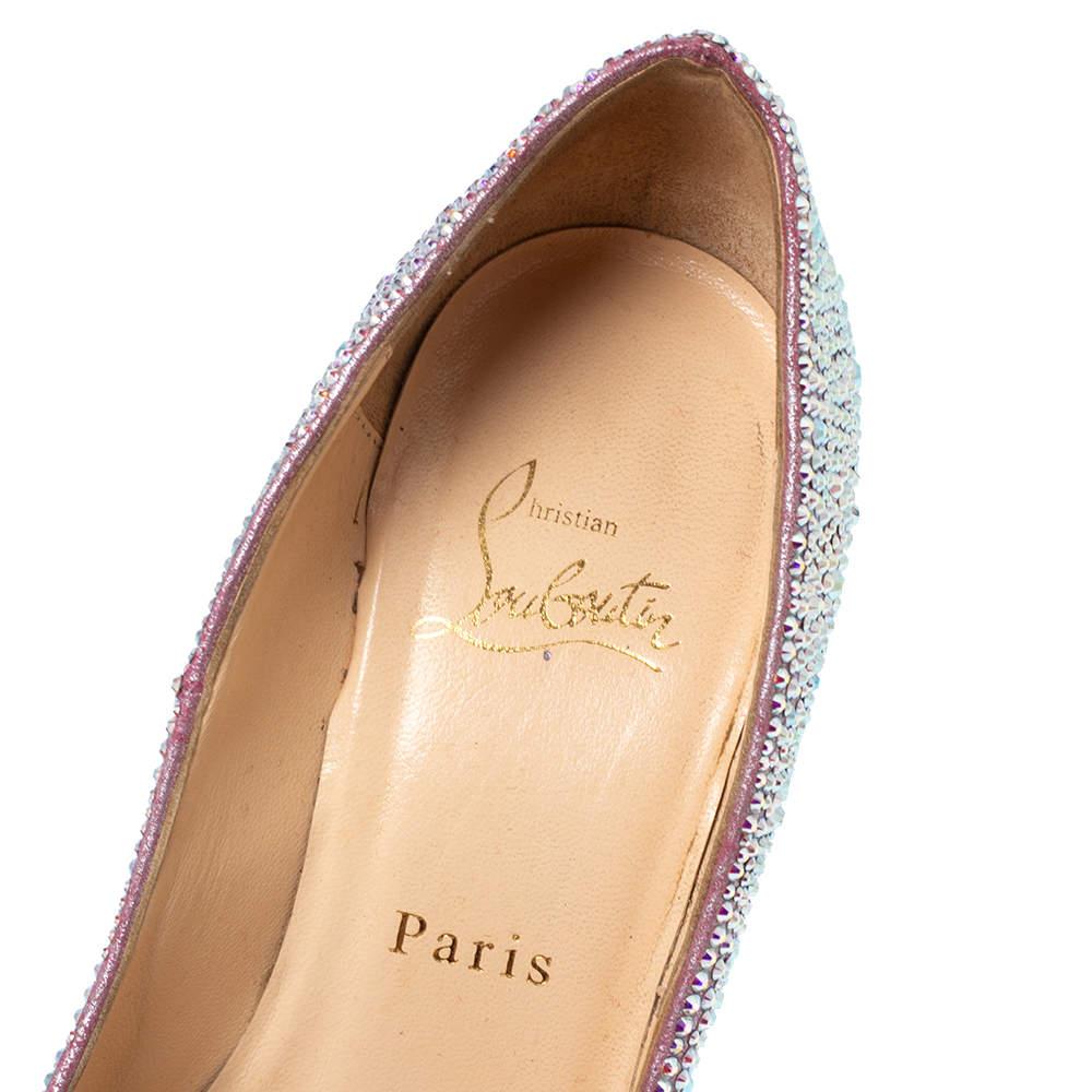 Christian Louboutin Pink/Silver Crystal Suede Daffodile Platform Pumps Size 37 For Sale 1