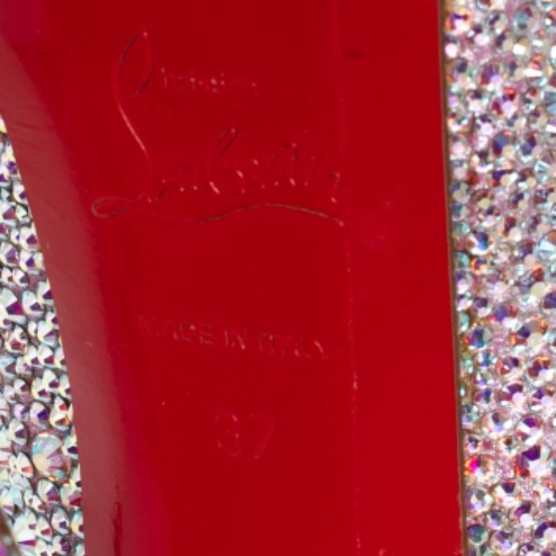 Christian Louboutin Pink/Silver Crystal Suede Daffodile Platform Pumps Size 37 For Sale 2