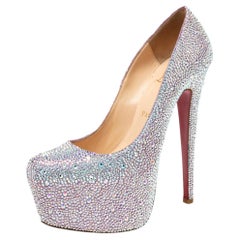 Christian Louboutin Rosa/Argento Cristallo Camoscio Daffodile Piattaforma Pompe Taglia 37