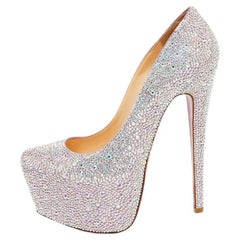Christian Louboutin Pink/Silver Crystal Suede Daffodile Platform Size 37.5
