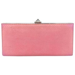 CHRISTIAN LOUBOUTIN pink snake skin pyramid stud crystal evening clutch