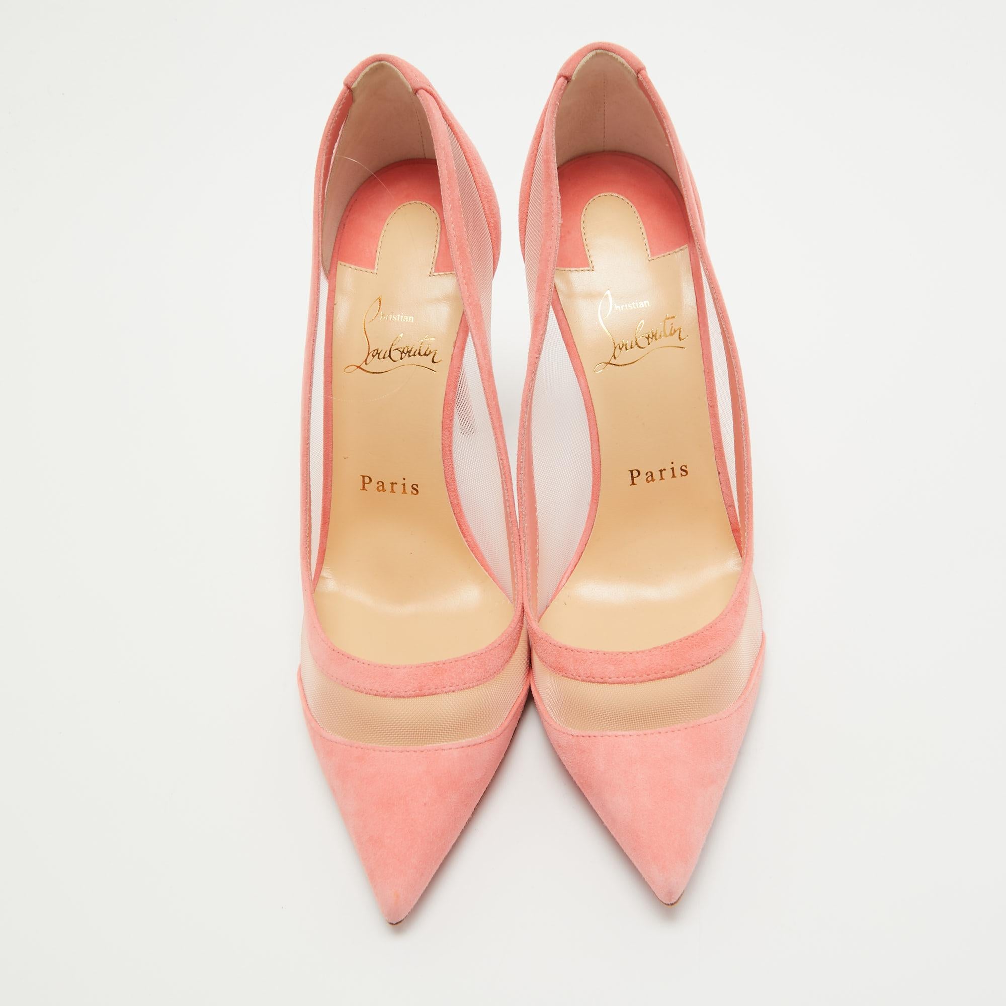 Women's Christian Louboutin Pink Suede and Mesh Galativi Pumps Size 38.5 For Sale