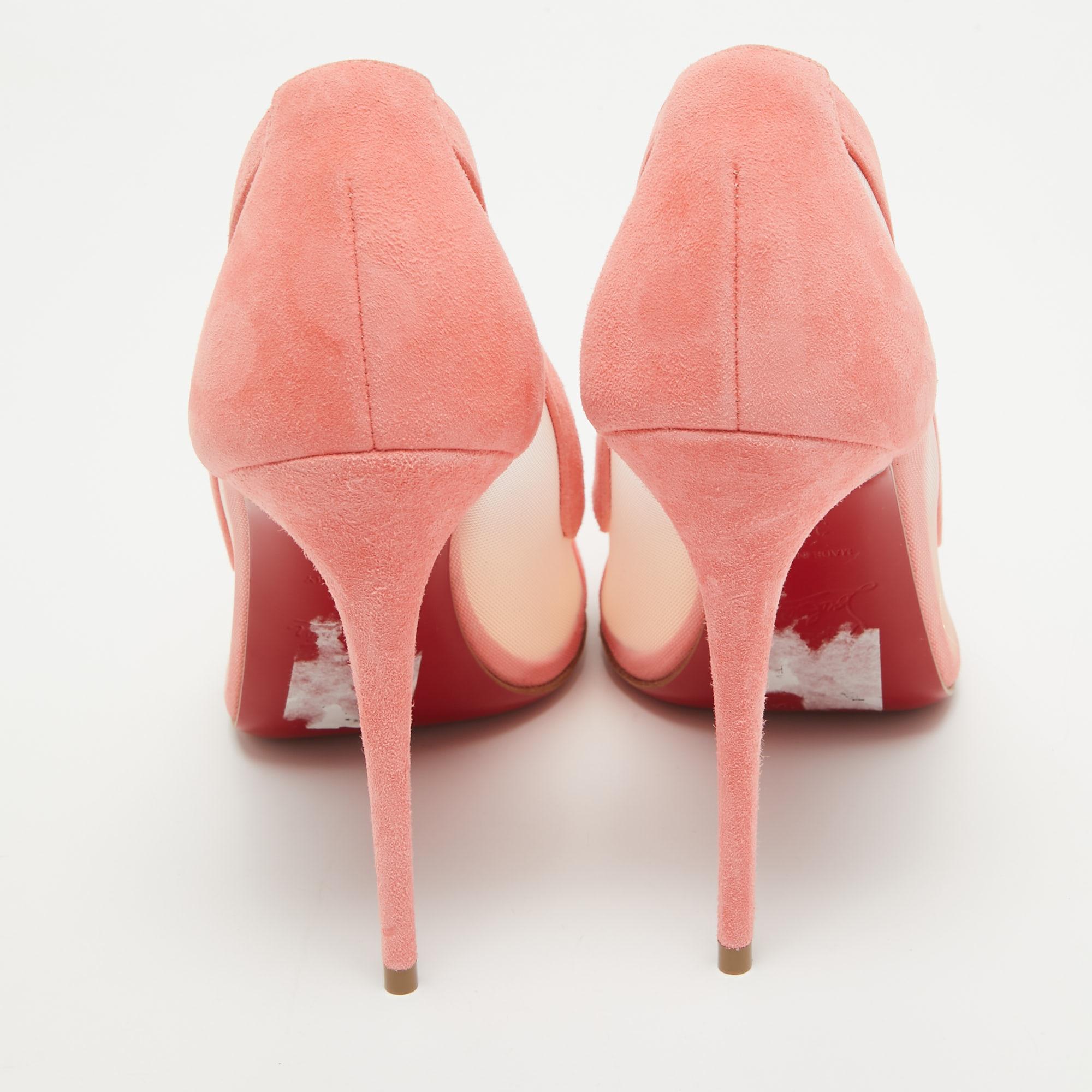Christian Louboutin Pink Suede and Mesh Galativi Pumps Size 38.5 For Sale 1