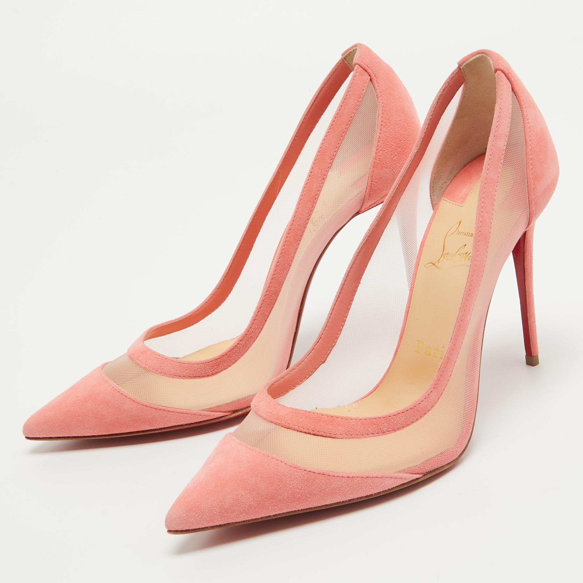 Christian Louboutin Pink Suede and Mesh Galativi Pumps Size 38.5 For Sale 2