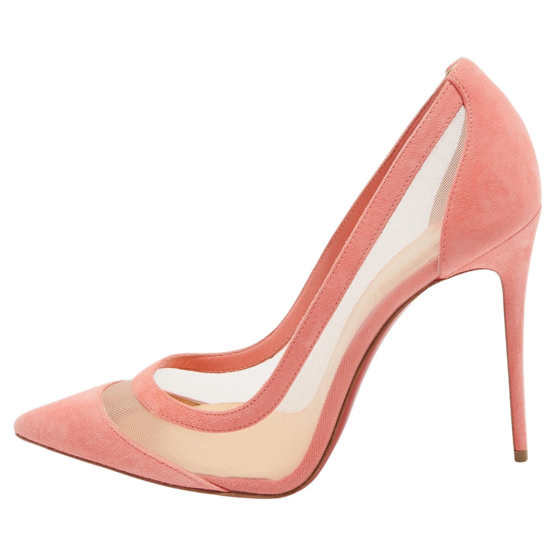 Christian Louboutin Pink Suede and Mesh Galativi Pumps Size 38.5 For Sale