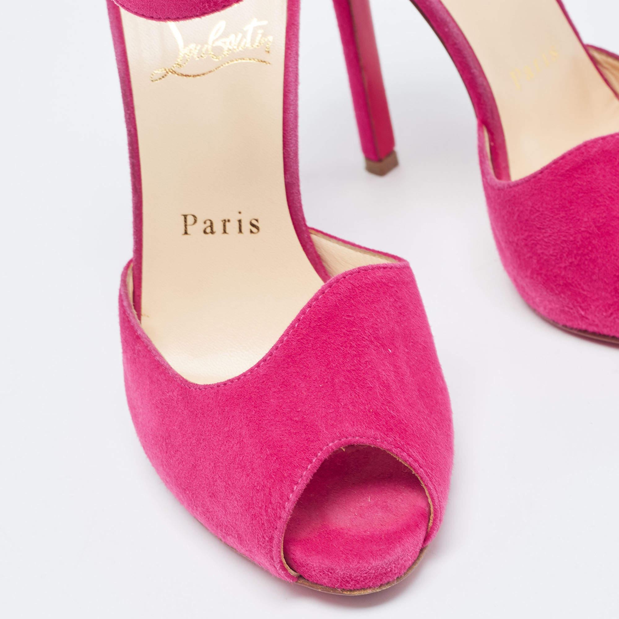 Christian Louboutin Pink Suede Ankle Strap Sandals Size 36 For Sale 1