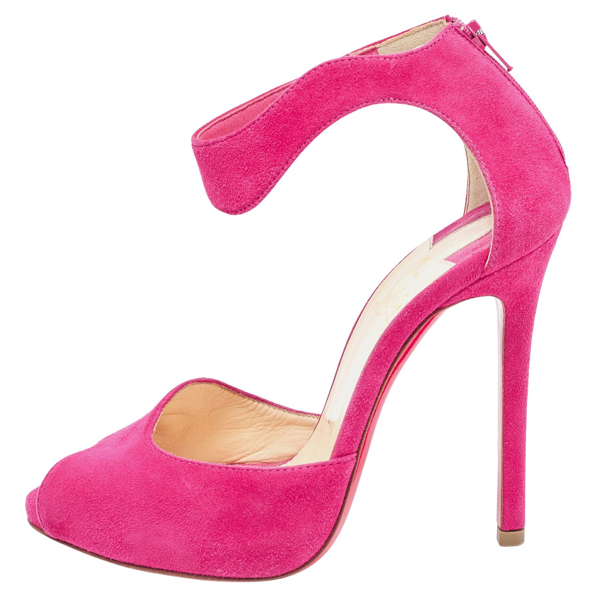 Christian Louboutin Pink Suede Ankle Strap Sandals Size 36 For Sale