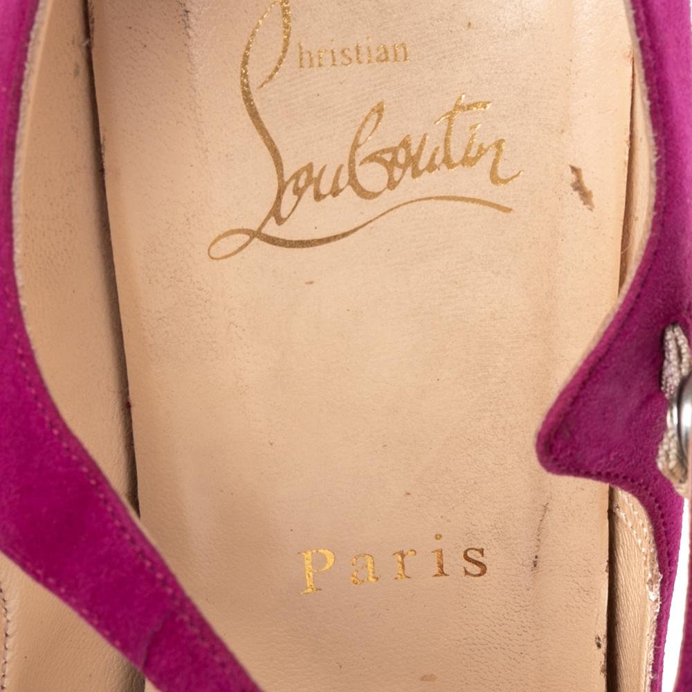 Women's Christian Louboutin Pink Suede Bana Mary Jane Platform Pumps Size 38.5