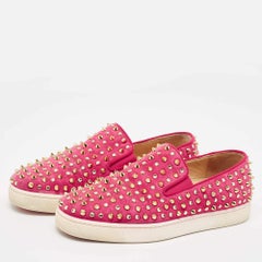 Christian Louboutin Pink Suede Boat Spike Slip On Sneakers Size 36