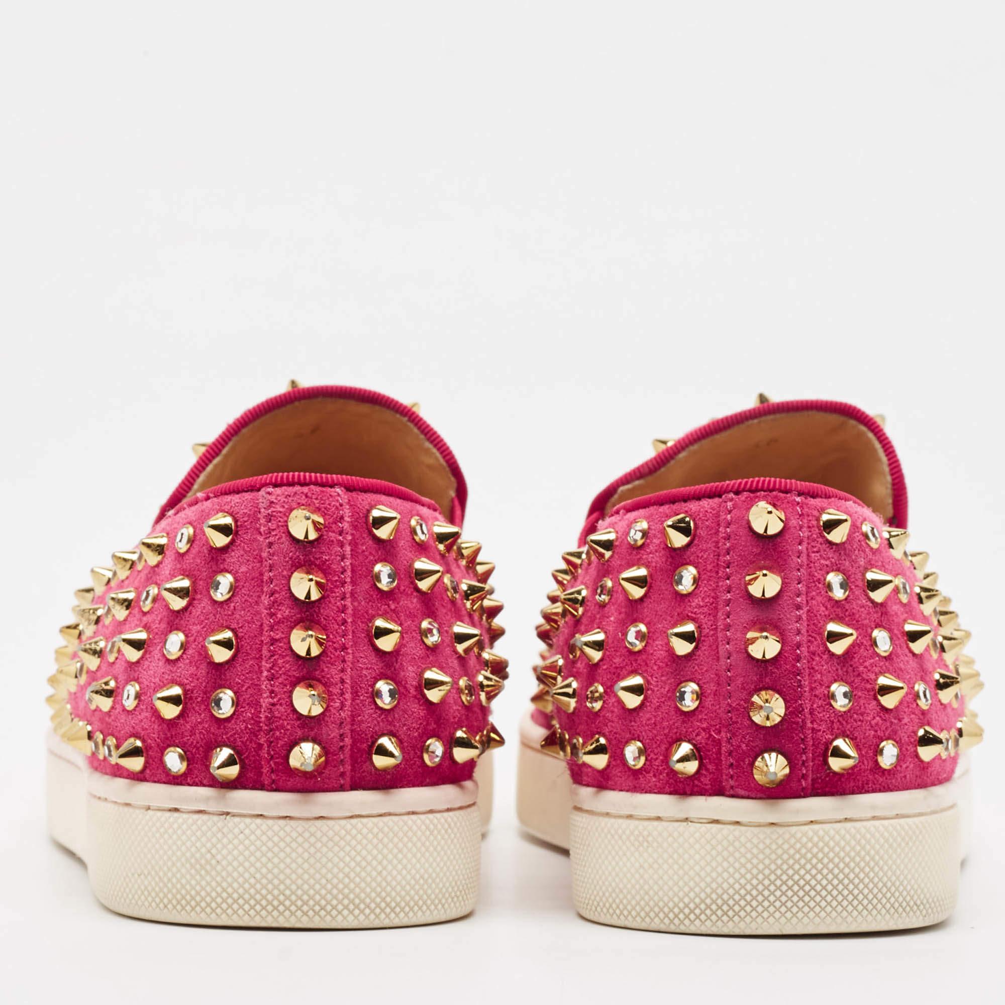 Christian Louboutin - Baskets à pointes en daim rose - Taille 36 Pour femmes en vente